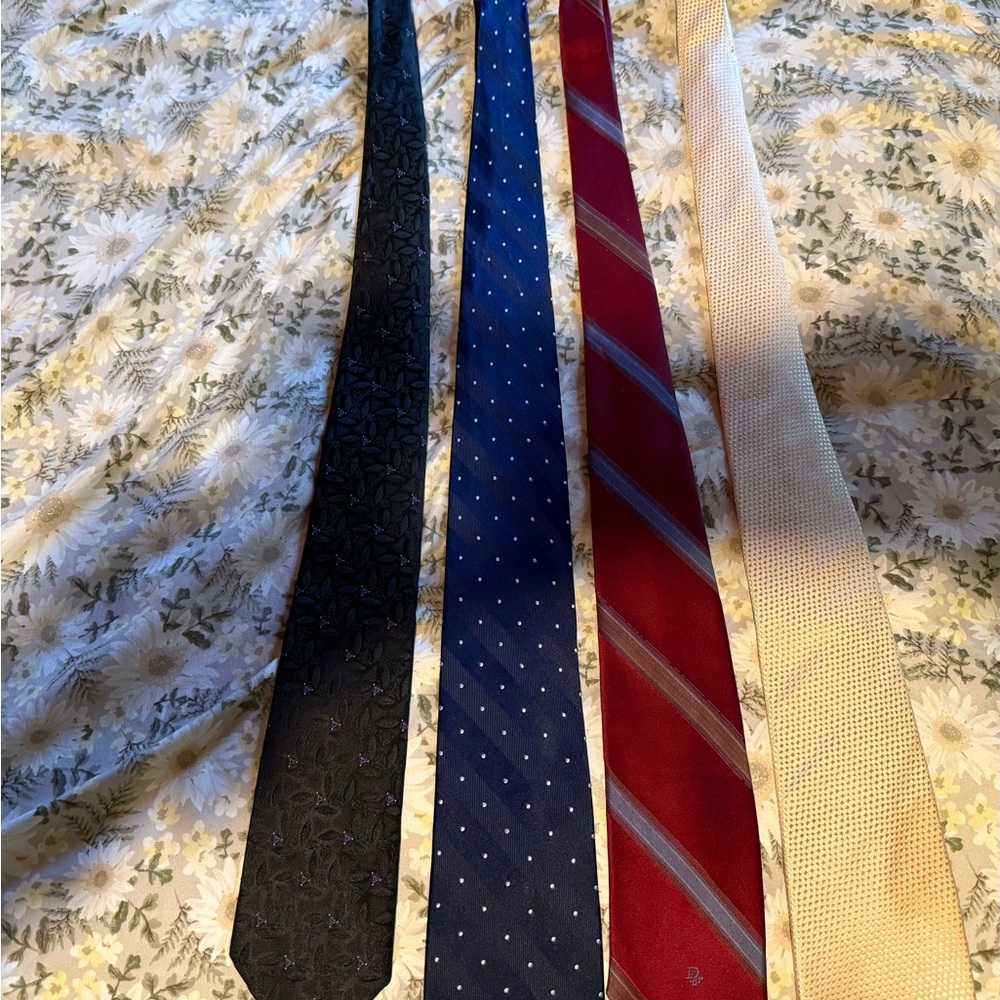 Set of Four designer Ties - Black, Blue, Red, gold